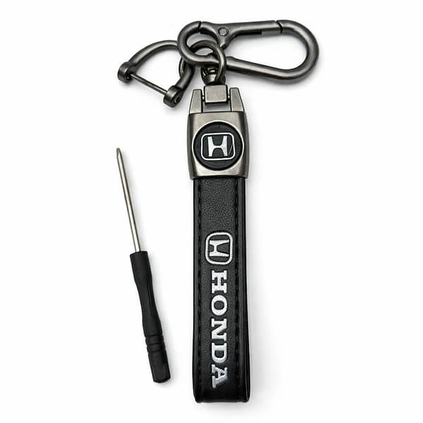 Honda Leather Car Keychain with Mini Screwdriver and Metal Hook