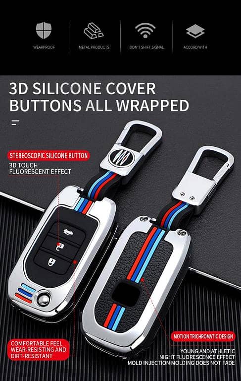 Honda Civic Rebirth Zinc Alloy Key Cover with Keyring – Metallic Premium Key Shell for 9th Gen Civic Rebirth (Grey)