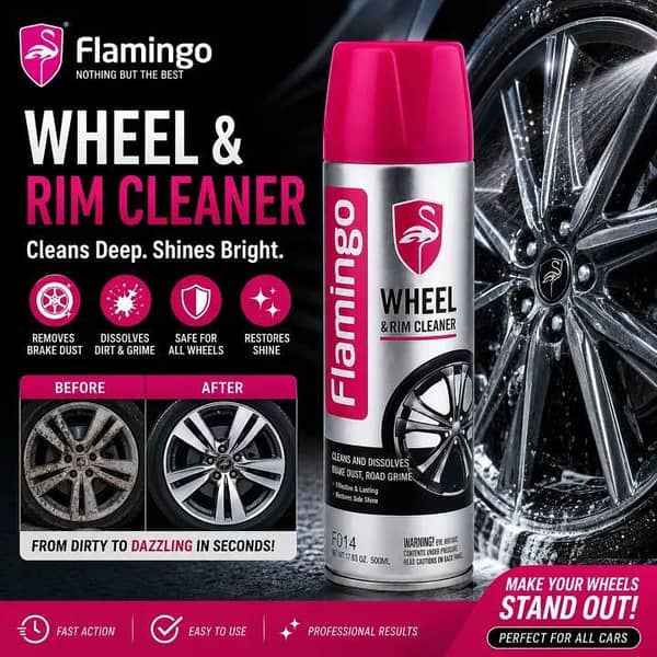 Flamingo Wheel & Rim Cleaner Spray 500ml – Removes Brake Dust, Dirt & Road Grime for All Wheel Types
