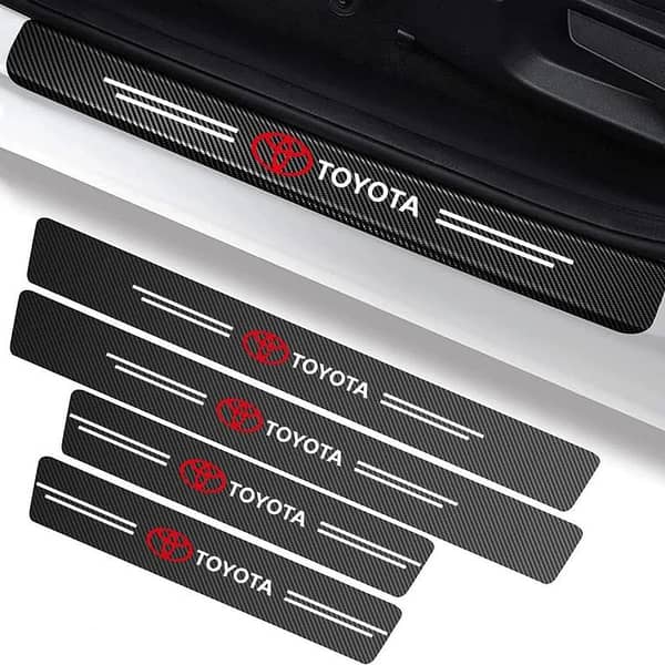 Toyota Logo Side Door Edge Guard and Sill Protection Strips, Carbon Fiber Look – 4 Pieces