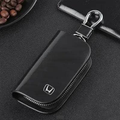 Leather Zipper Car Key Pouch with Metal Hook and Keyring for Honda Vehicles