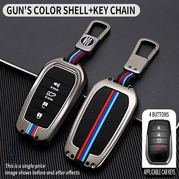 Toyota Fortuner 4 Button Premium Zinc Alloy Key Cover with Key Chain (Water-Resistant, Scratch-Resistant) for Fortuner Legender / Sigma