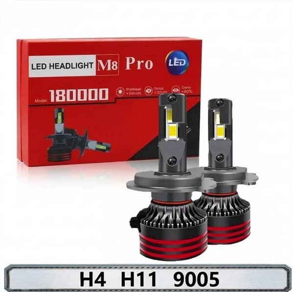 Original M8 Pro LED Headlight Bulbs 120W for H4/H11/9005 (9-32V) – 2 pack, White 6000K, Cree