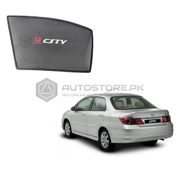 HONDA CITY 2003-2008 High-Quality Logo Sun Shade Set, Black (4 Pieces)