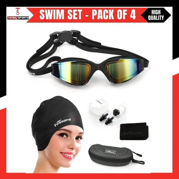 Swim Cap, Goggles & Accessories Set for All Ages: UV Protection, Anti-Fog, Nose Clip and Ear Plugs