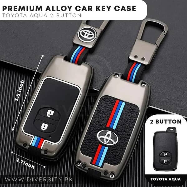 Toyota Aqua Zinc Alloy Key Fob Cover with Key Chain