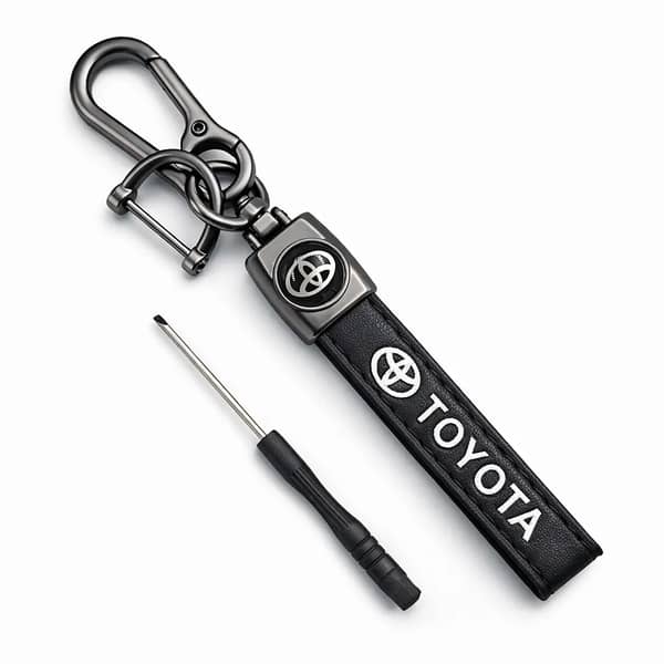 Toyota Leather Keychain with Screwdriver | Premium Metal Car Key Holder with Toyota Logo