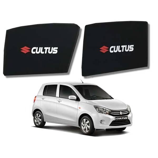 Suzuki Cultus 2017-2021 Flexible Fix Shades Curtains with Logo – 4 Pcs