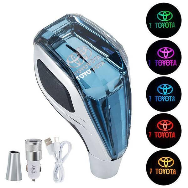 7-Color LED Crystal Gear Shift Knob with Toyota Logo – Universal Fit