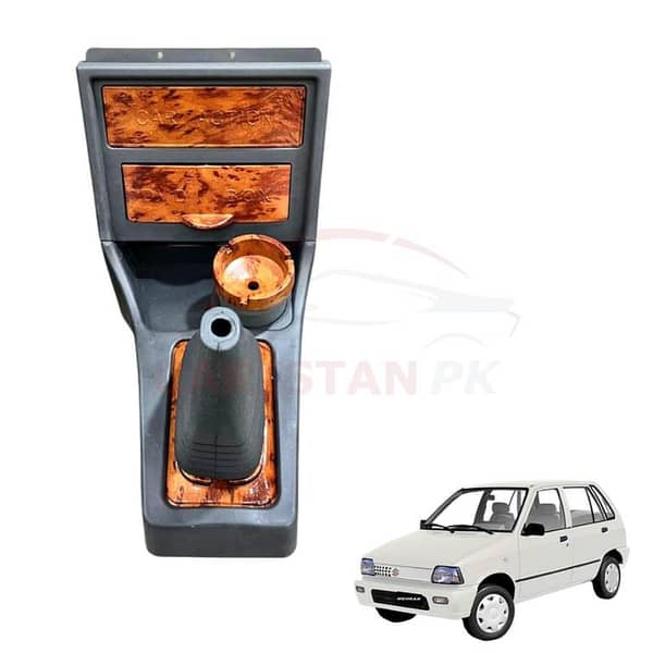 CAR ACTION Suzuki Mehran Wooden Console Box with Carbon Fiber Cup Holder
