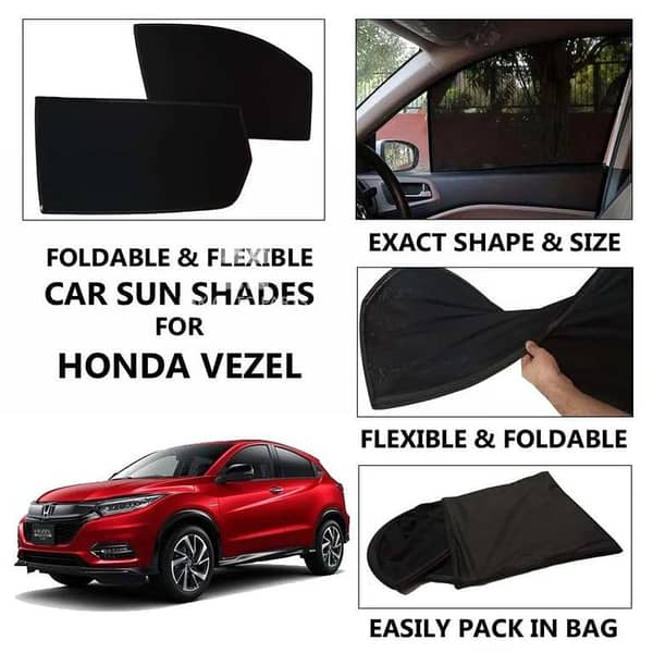 Foldable & Flexible Car Sunshades for Honda Vezel — Dark Black, High Quality