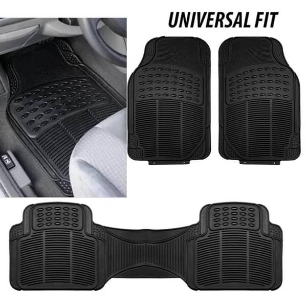 HIGH QUALITY 3 PCS UNIVERSAL CAR FLOOR MATS – BLACK, DURABLE, WATERPROOF FOR ALL WEATHER