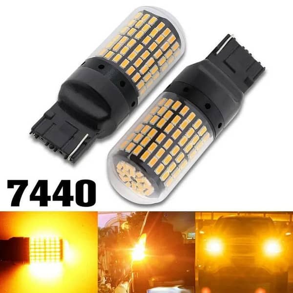 2x CAN-Bus Compliant Amber LED Bulbs T20 W21W 7440, 144 SMD, Super Bright for Reverse, Tail, and Turn Signals