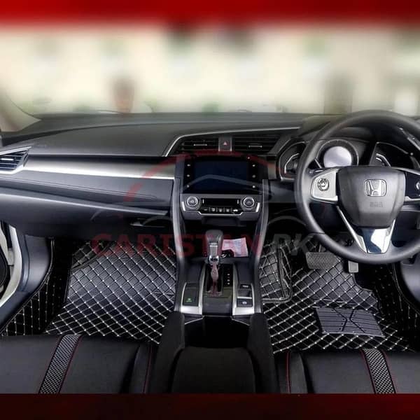 Honda Civic 7D Floor Mats – Black with Beige Stitching (2016–2021)