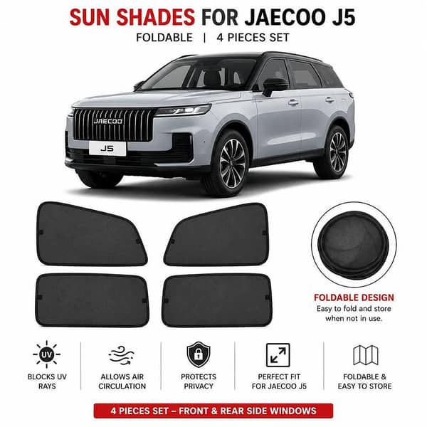 Jaecoo J5 Custom-Fit Foldable Sun Shades – 4-Piece Side Window Privacy & UV Protection