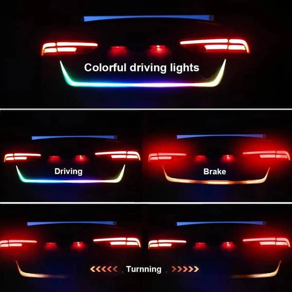 Car Rear Trunk Tail LED Strip Lighting Multi Color Light Warning Light Brake Turn Signal