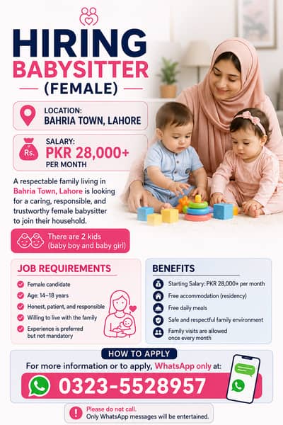 Urgent Hiring Babysitter (Female)