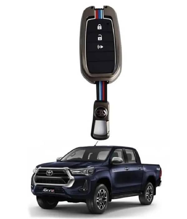 Toyota Hilux Revo/Rocco Metal Key/Remote Cover, 3-Button Zinc Alloy with Key Chain (Premium Imported)