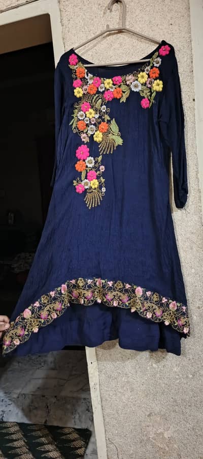 Blue Frock (Linen) with Tail and Embroidery