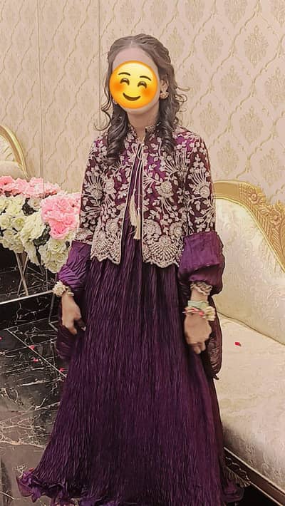 Purple Embroidered Formal Maxi Dress with Jacket – Wedding/Party Wear