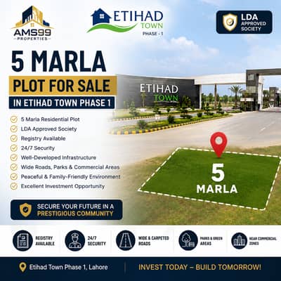 5 Marla Plot for Sale in Etihad Town Phase 1 LDA Approved & Registry Available