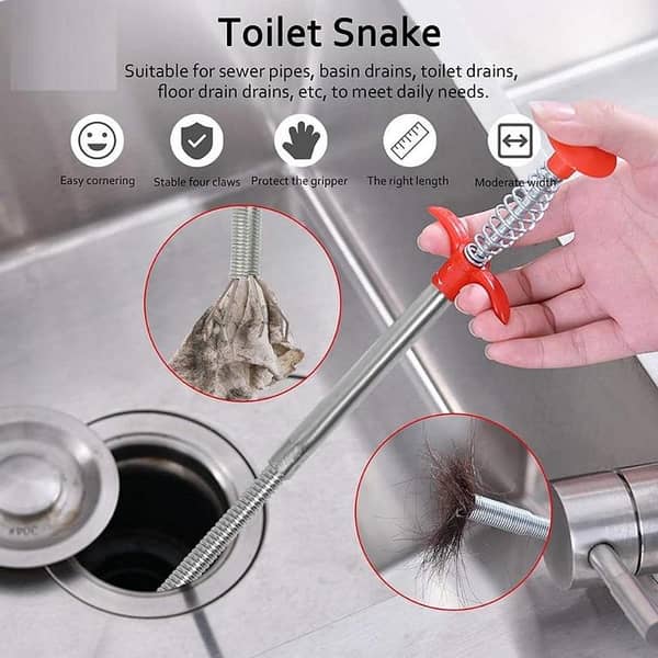Cleaning Tool Drainer Sink Cleaner Wire Snake Drain Clog Remover Stainless Steel For Kitchen, Sink Bathroom, Tub Toilet