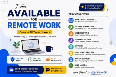 Available for web development, Marketing, add management, video edit