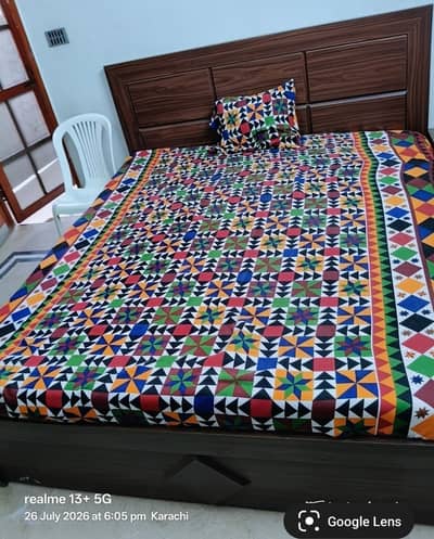 Wooden Bed with 2 Side tables