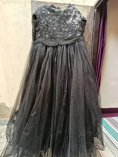 Elegant Jet Black Heavily Embellished Net Maxy
