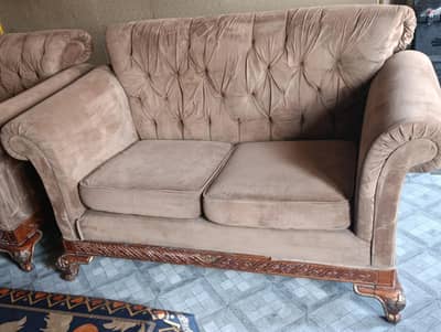 Elegant Velvet 2,1,1-Seater Sofa Set with taali Wood