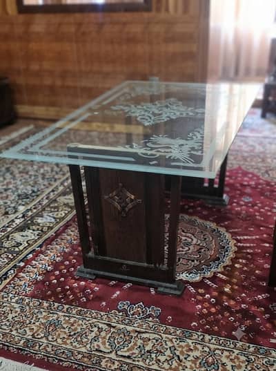 Solid Wood Dining Table with Intact Glass Top (Table Only)