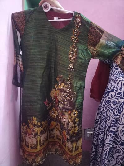 organza dark green printed shirts