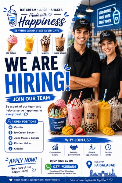 Staff Required for Ice cream and Juice Shop