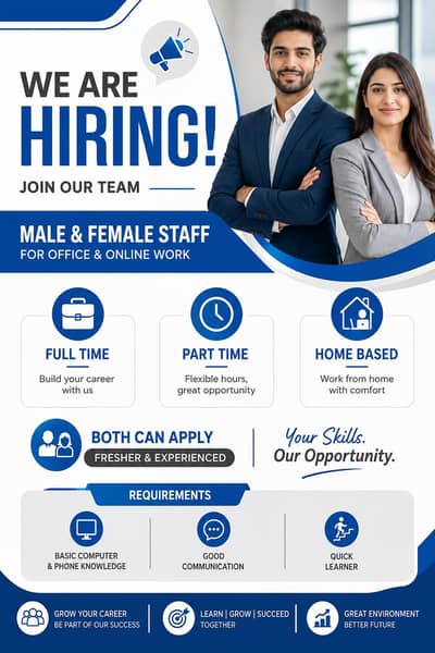 Hiring male and female staff for online work