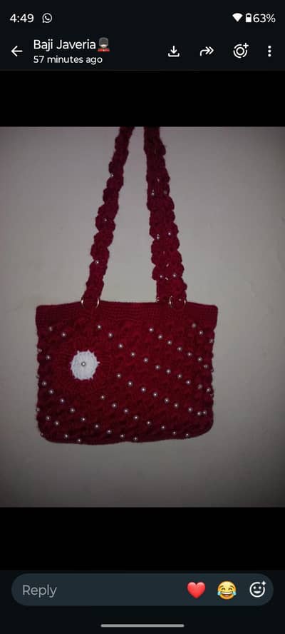 Handmade Crochet Handbag - Maroon with Pearl Beads