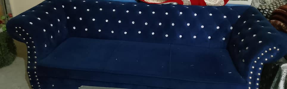 7 seater Royal blue velvet Chesterfield sofa set