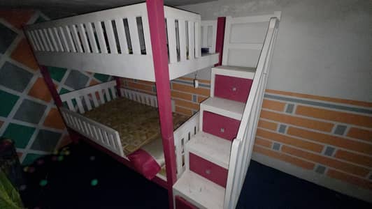 Kids Bunk Bed (2 Mattresses Included) - Mazboot Wood - Good Condition