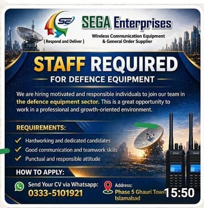 Required Staff for Defence Equipment || Male & Female (Office Jobs)