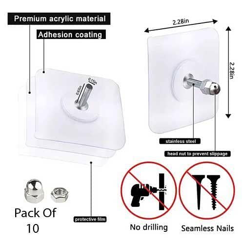 10Pcs Utility Waterproof Easy Installation Screw Stickers Adhesive Seamless Wall Hooks for Living Room