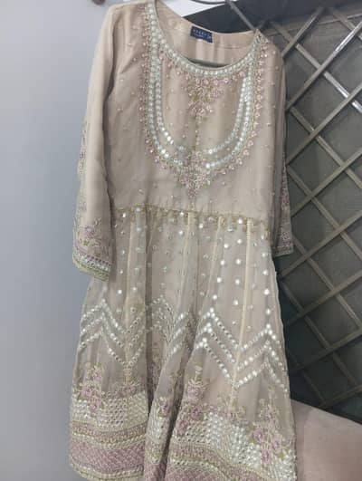 3 piece stitched embroided organza dress for sale
