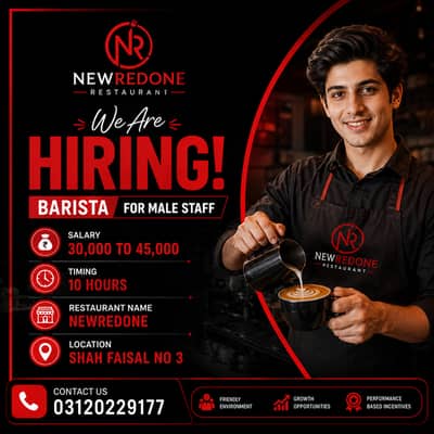Barista Job for Male | 30K–45K Salary | Restaurant Job | Shah Faisal