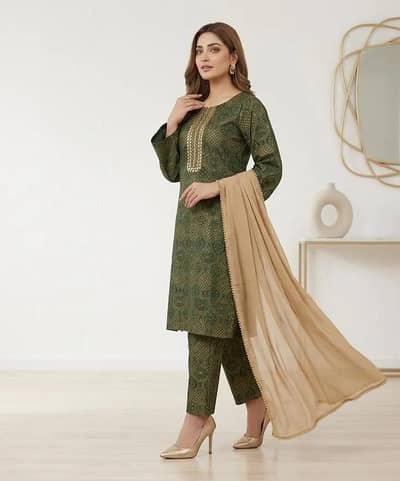 Green printed 3pcs suite