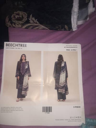 2.9 mtrs digital printed lawn shirt embroidered neckline on tissue 1