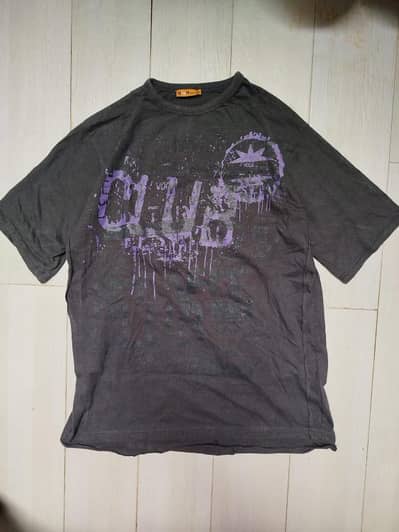 Vintage Y2K Grunge Graphic Tee - Acid Wash Charcoal Grey (Medium)
