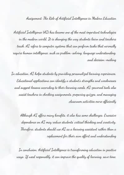 11th Class English Assignment – The Role of Artificial Intelligence in