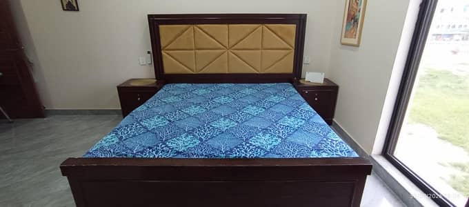 Wooden King Size Bed With Side Tables.