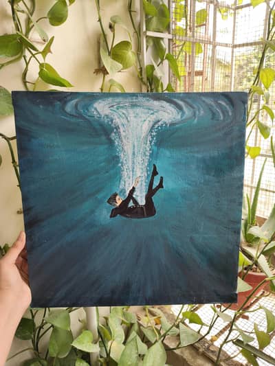 Original Hand-Painted "Falling Into the Deep" Canvas | 14×14 Inches