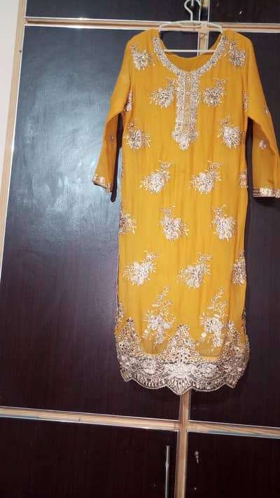 Beautiful Mustard Yellow Embroidered Fancy Dress
