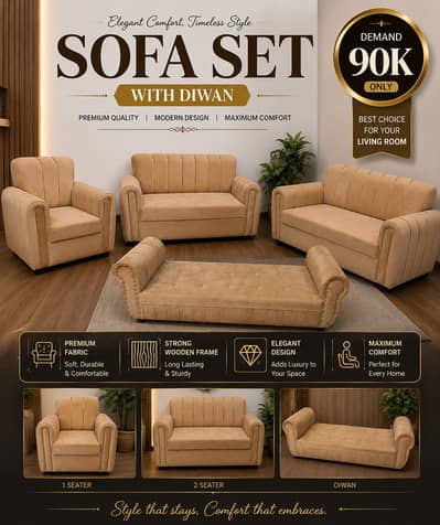Luxury 5 Seater Sofa Set with Matching Diwan – Excellent Condition