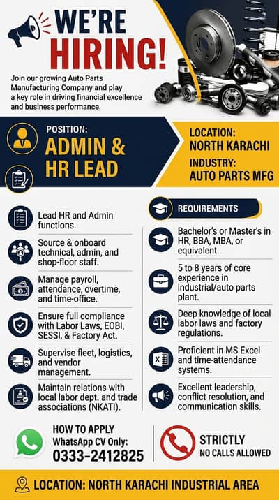 Admin & HR Lead Admin & HR Lead Staff Required | Admin HR Jobs | Urgen